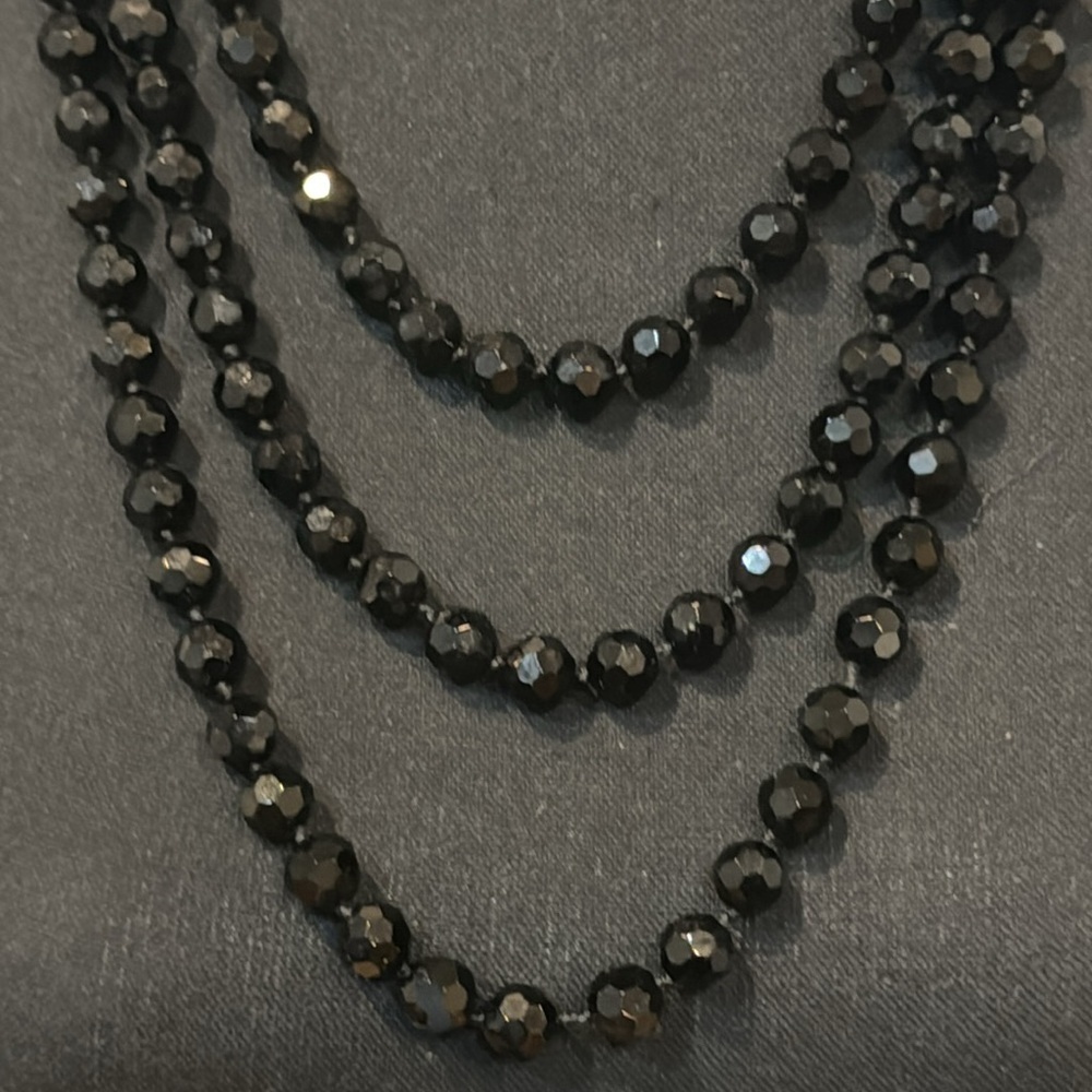 Vintage Faceted Jet Black Onyx glass Beaded Necklace